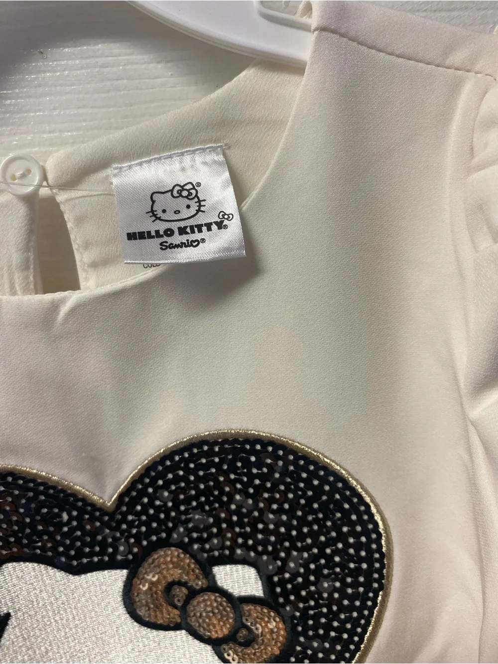 Hello Kitty Removable Faux Fur Collar Dress - Cream with Black & Red Accents